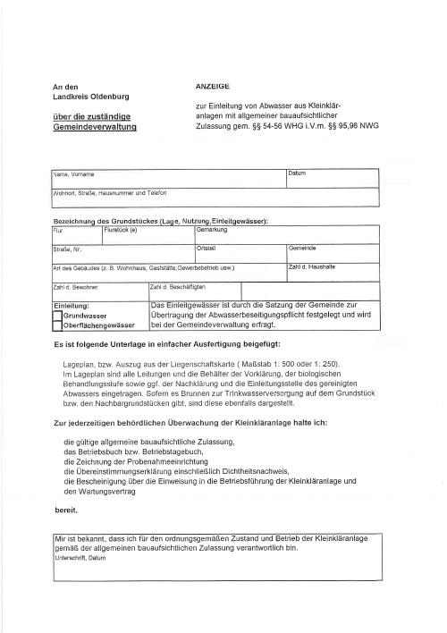Bild Anzeige zur Einleitung von Abwasser | LK Oldenburg